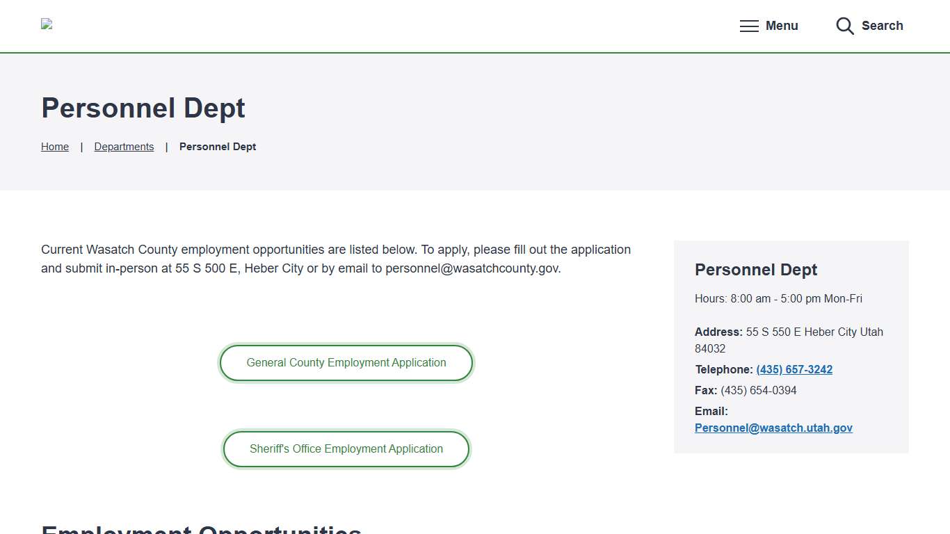 Personnel Dept – Wasatch County